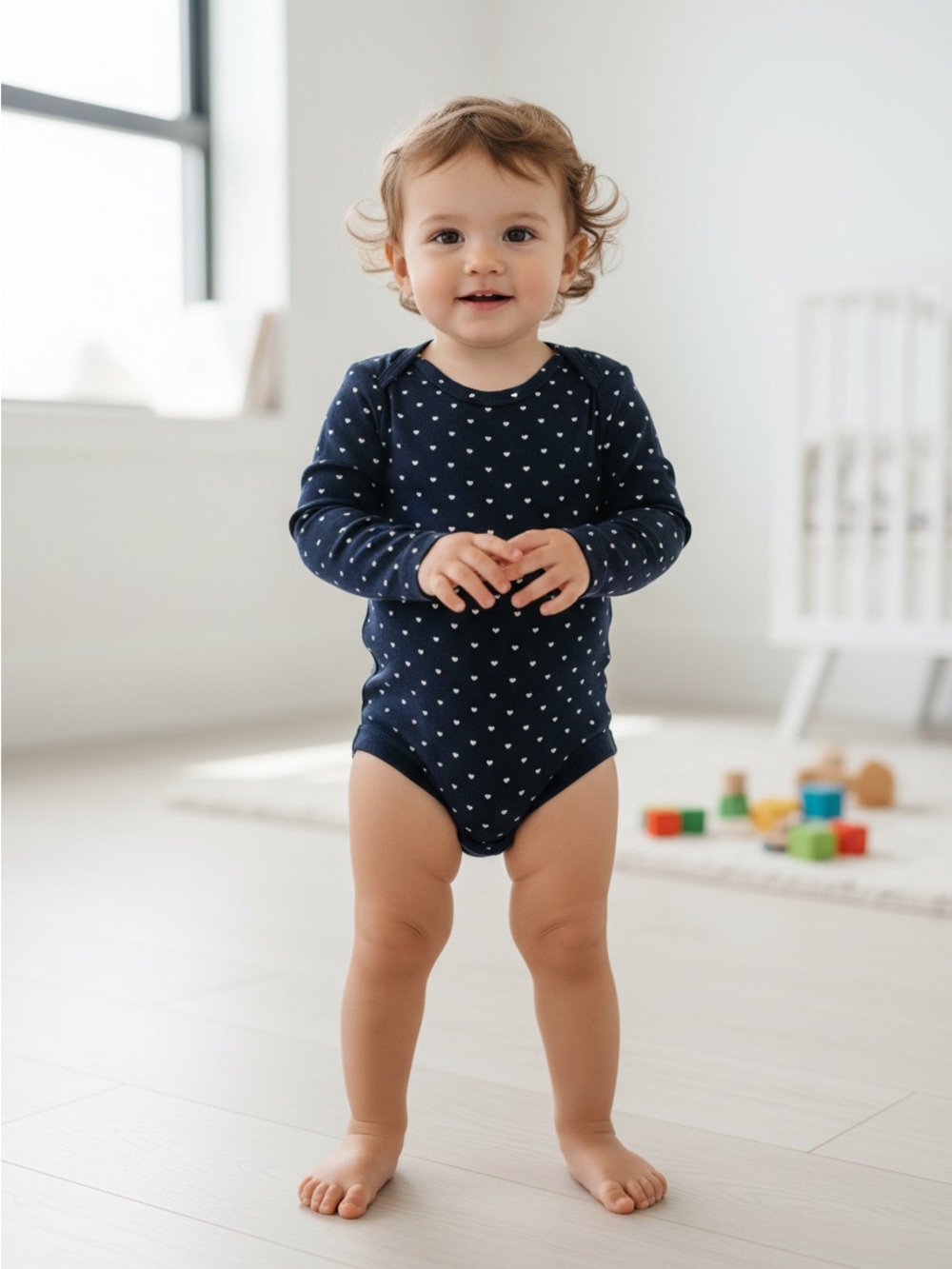 GAP Navy Long-Sleeve One-Piece with White Heart Print